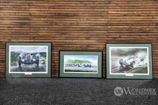 Set of Three German Mercedes Racing Prints by Gerald Freeman