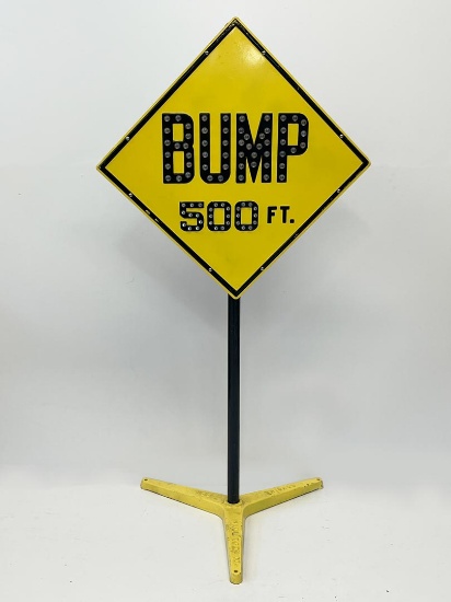 1950s "BUMP 500 FT." Warning Sign on Pedestal and Embossed with Reflectors