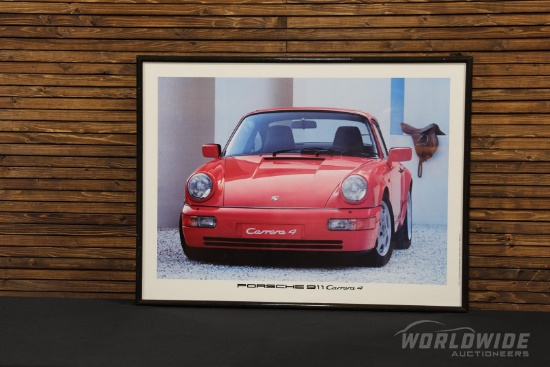 Original 1990 "Porsche 911 Carrera 4" Showroom Poster - Framed