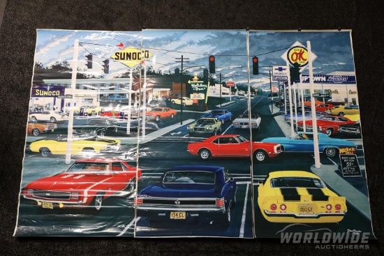 Chevrolets at Columbus and Market Streets Large Three-Panel Print by Dave Snyder