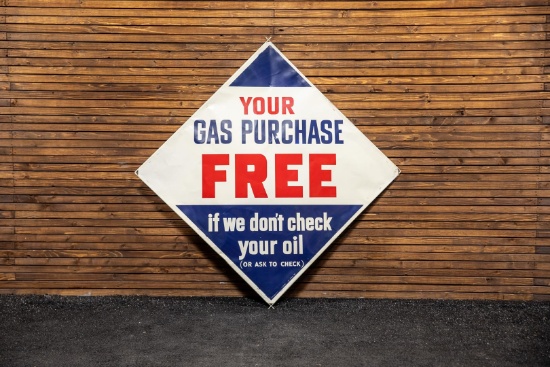 1952 Pure Oil Free Gas Promotional Tin Sign