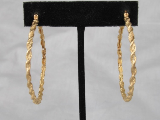 14Kt Gold Earrings W/ Rope Hoops Design