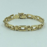 14K Yellow Gold Fancy Rectangle Link Vtg Bracelet