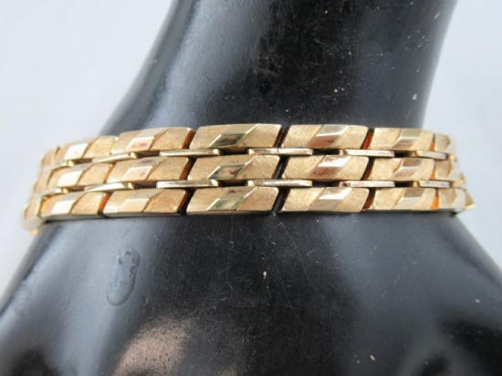 Vntg. 14Kt Gold Multi Panel Link Bracelet