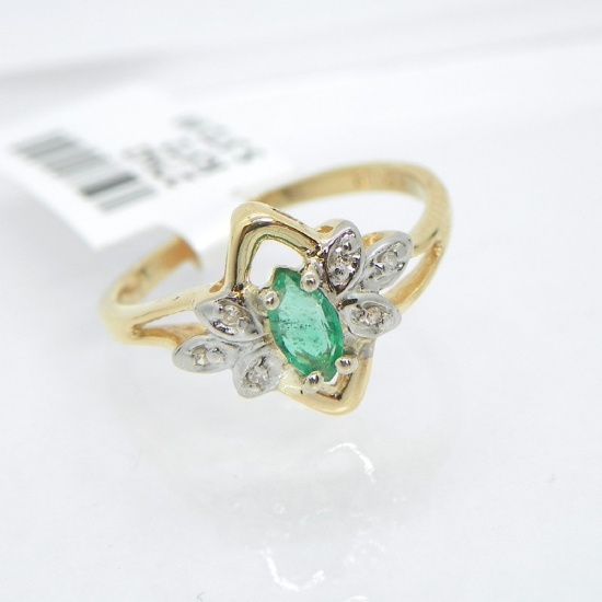 14K Emerald & Diamond Accent Ring