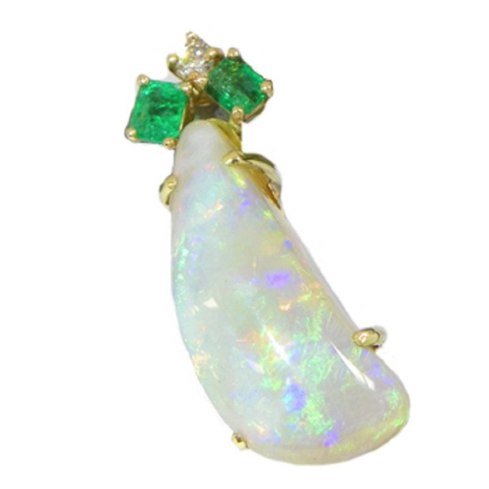 14K Opal & Emerald & Diamond Pendant