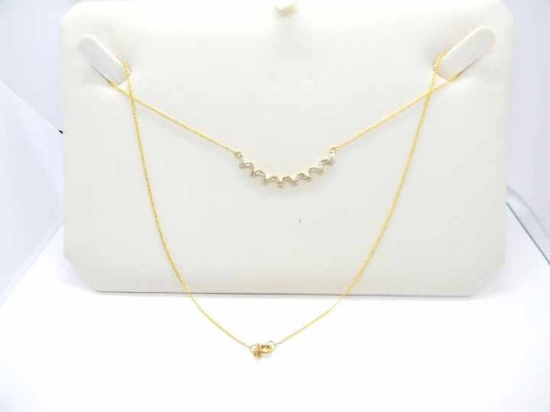 14K Diamond Baguette and Round Cut Necklace