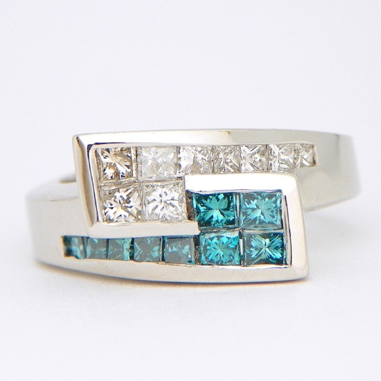 14K White & Blue Diamond Ring