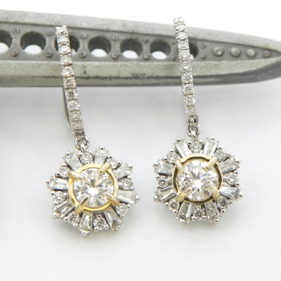 14K Gold 2-Tone Diamond Star Earrings