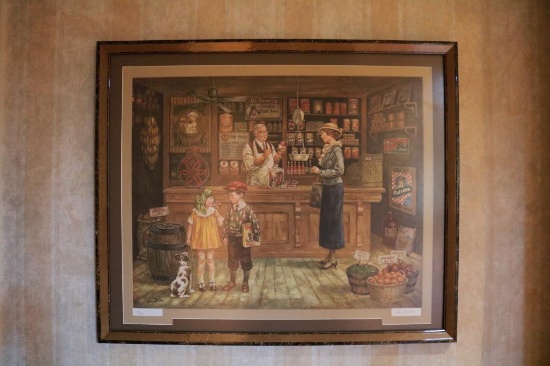 Drawing of a mother and her two children shopping by Lee Dubin, 1/200, 37.25 IN Wide by 30.5 IN Tall