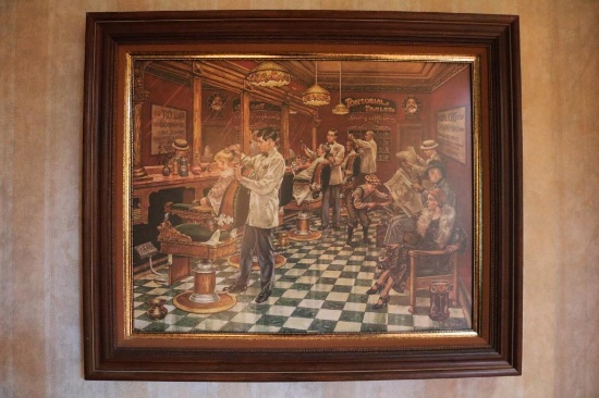 Drawing of a barber shop by Lee Dubin, 6/200, 37 IN Wide by 31.375 IN Tall