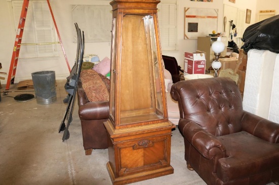 Lighted Cabinet glass sides, 74 IN Tall by 27 IN Wide, glass on 3 sides, doors open on each side,