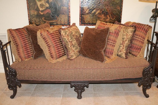 Couch with wooden frame. Cushion and pillows
