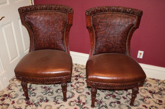 Two chairs with two tone coloring (Wooden trim)