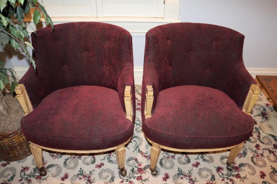 Upholstered armchairs on rollers