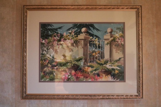 Painting of a garden at a gated entrance ($500), Cleatas Smith, 30.5 IN by 24