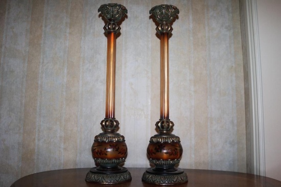 Two antique candle holders, 28.5 IN Tall