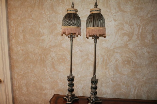 Two antique table lamps (smaller shades) 38.5 IN Tall