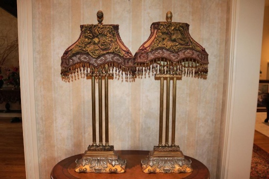 Two lamps with hanging beads on lamp shade (40.5" tall)