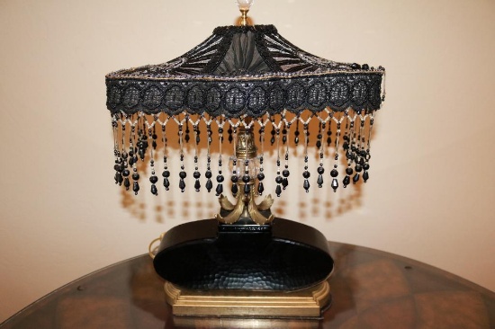Black lamp with black hanging beads (20")