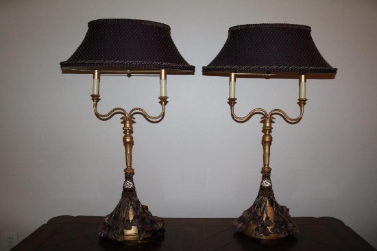 Two lamps with black shades and gold holders (32.5")