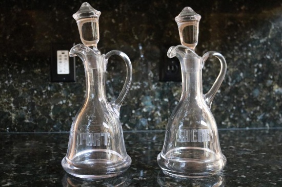 Two crystal decanters with Port" & "Sherry" etched