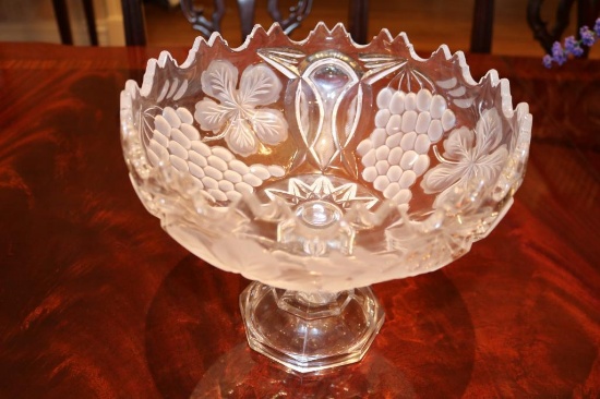 Decorative glass bowl with grape/leaf designs