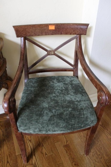 2 Green Chairs with wooden arm rests