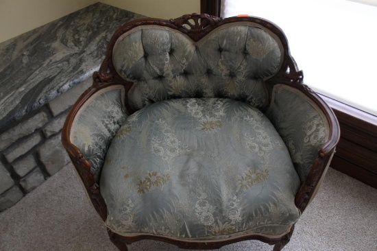 Green upholstered chair (2) 36" tall x 22" wide