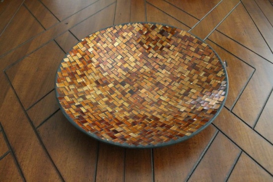 Multicolored glass bowl 16 1/4" in diameter x 2 3/4" tall
