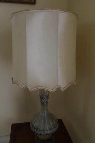 Glass Lamp with white shade 36" tall