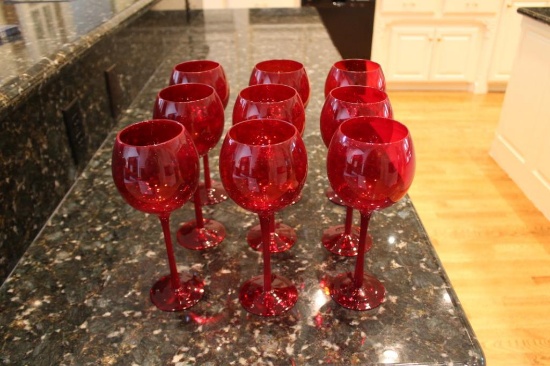 Ruby Red Wine Glasses (9) 9" tall
