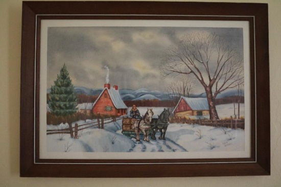 Art of horses pulling a carriage