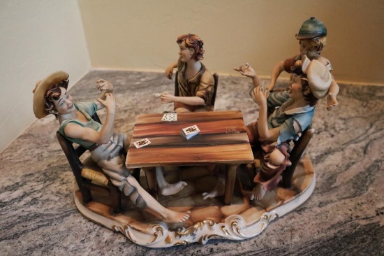Porcelain piece of four women sitting at a table playing cards, 99007 by G Cappe Italy