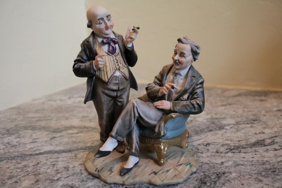 Porcelain piece of two men smoking cigars (Repro.) "Tycoons"