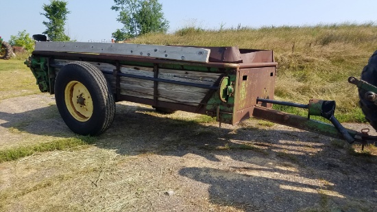 John Deere Manure spreader, converted to utility trailer. Good jack. Steel