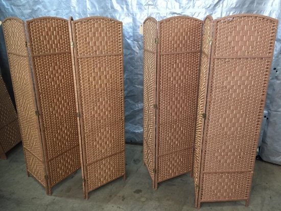 Room Divider 4-Panel Folding Privacy Screen Bamboo/Hand-Woven Design 2pc