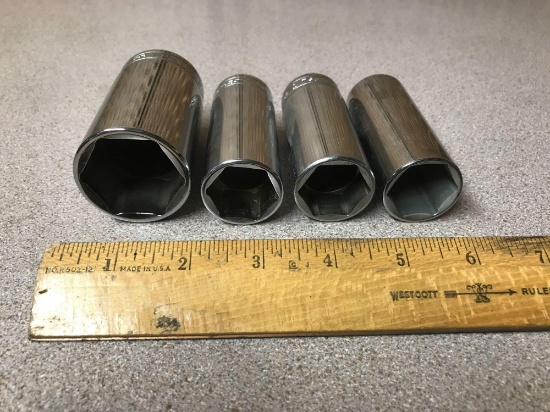 Snap-on & Craftsman 1/2" Drive 6 Point SAE Deep Sockets 4pcs