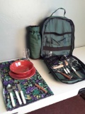 Picnic set backpack including keep cool wine pouch