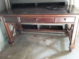 Three drawer table desk with power bar boxing rear