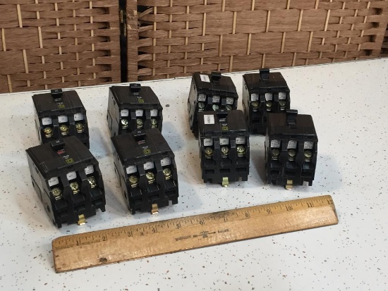 Square D 20A & 30A 3 Pole Plug-In Circuit Breakers - 8 pcs