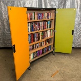 Assorted Books with Rolling Bookcase
