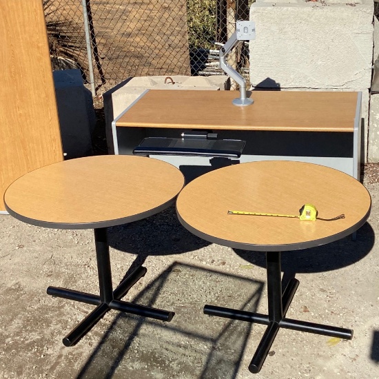 Desk and Two Round Tables - ONE Lot