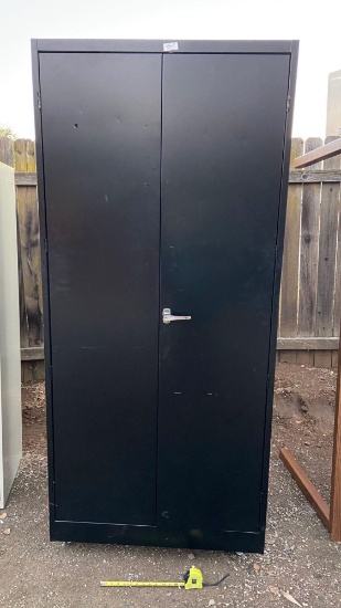 Rolling Two Door Black Metal Storage Cabinet - No Keys - Locking Wheels - 1 PC
