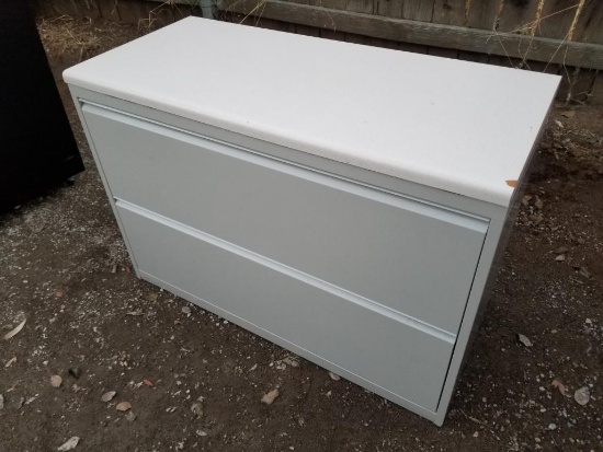 Two Drawer Lateral Metal Filing Cabinet with Counter Top