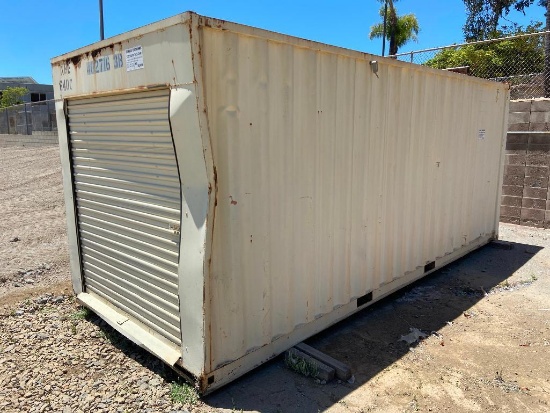 20' CONEX Box / Shipping Storage Container - front dent - does not affect roll up door