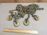Coil Proof Cargo Binding Chain w/ Bent Columbus Mckinnon CM Clevis Grab Hook 14,100lbs - 4x 9'chains