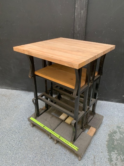 Custom Butcher Block Bar Table Bench with Steel Base 36 x 36 x 46.5