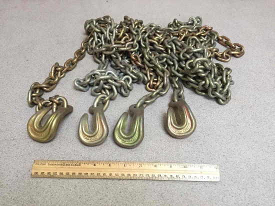 Coil Proof Cargo Binding Chain w/ Bent Columbus Mckinnon CM Hook 14,100lbs - 4 9' chains