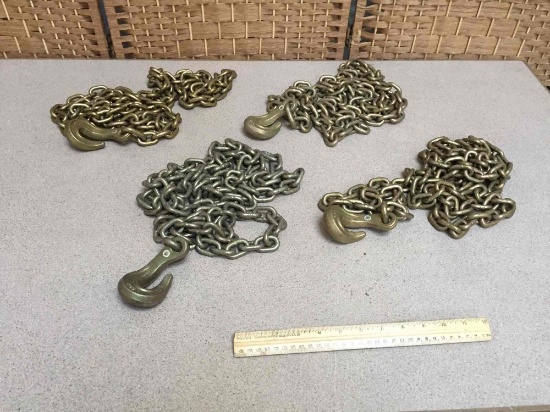 9' x 9/32" Coil Proof Cargo Binding Chain w/ Bent PCC Clevis Hook - 4 chains